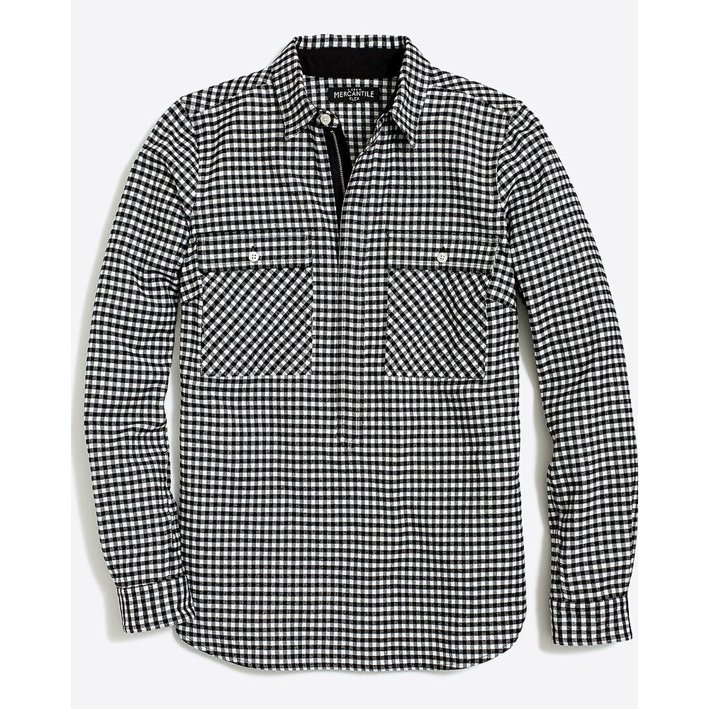J. Crew Mercantile Gingham Shirt-Jacket Quarter Zip Flannel Black White XX-Small